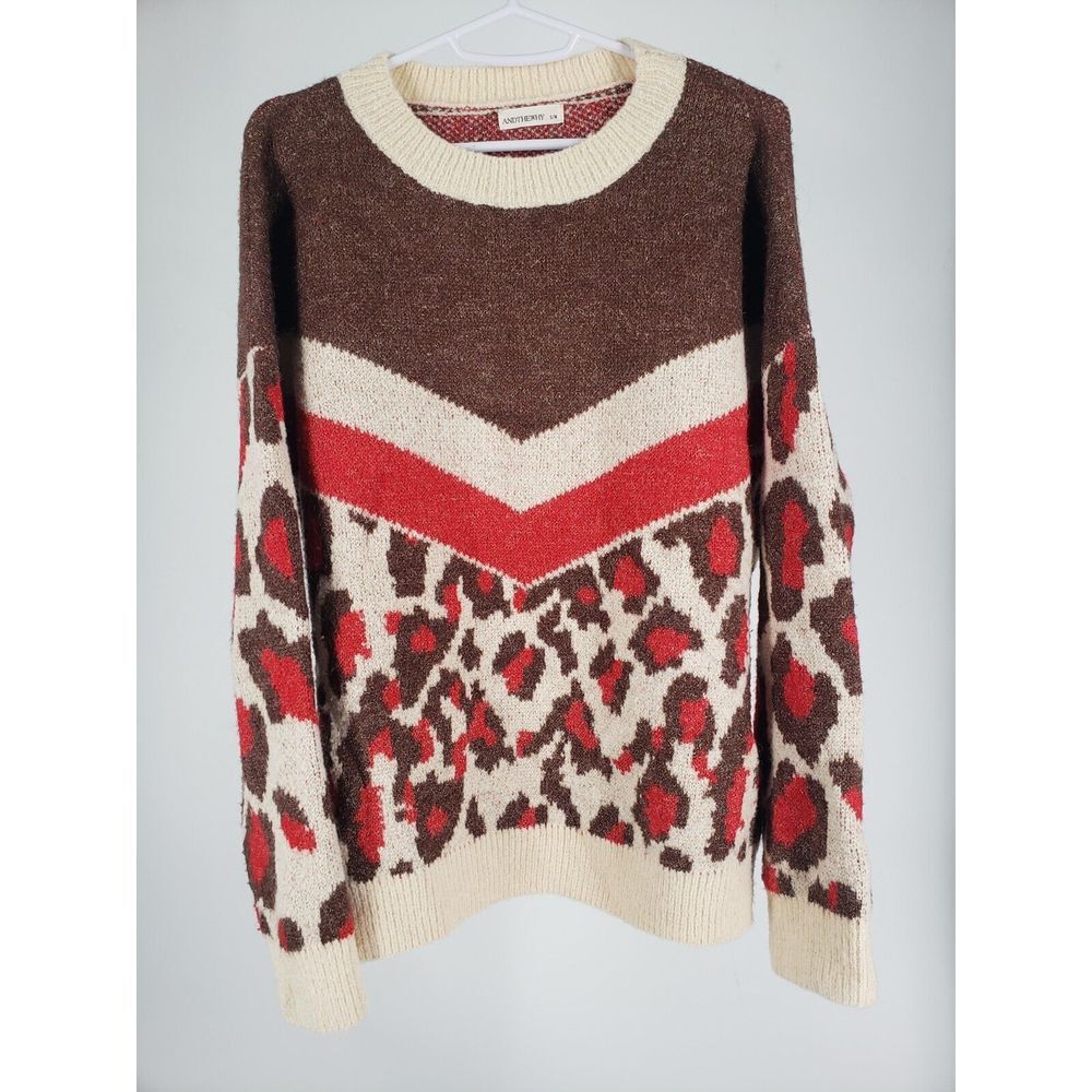 And The Why Women's S / M Striped Art‎ Deco Animal Duo Sweater
